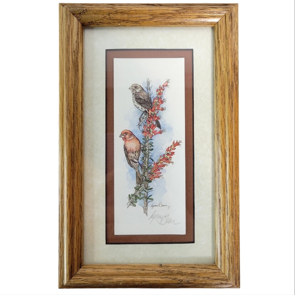 Signed framed lithograph House Finches by Lynn Beam